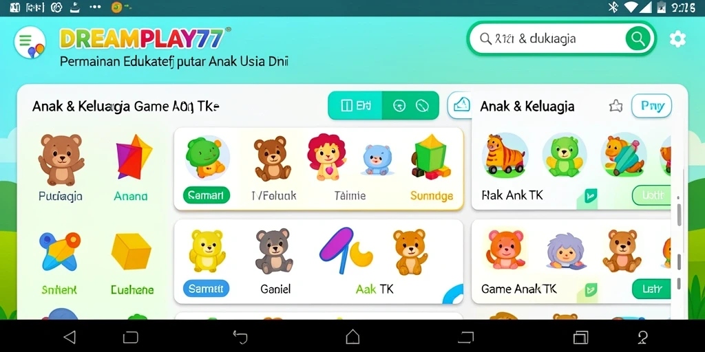 Antarmuka <strong>DREAMPLAY77</strong> yang ceria dan interaktif untuk anak-anak.