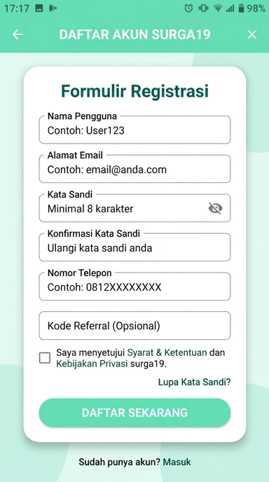 Tampilan halaman daftar surga19